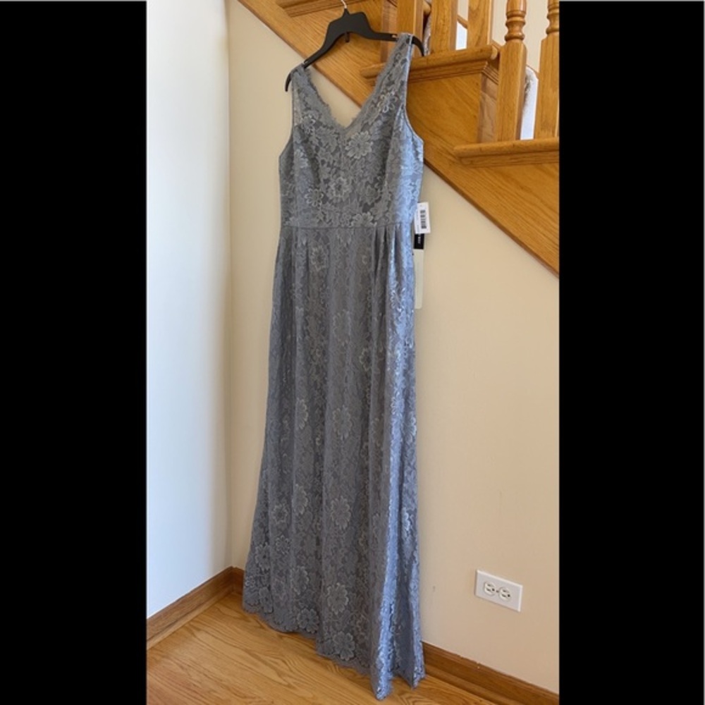 Women’s Formal Dress Sz 16 Weddington Way Floral Lace Pleated Bridesmaid Silver